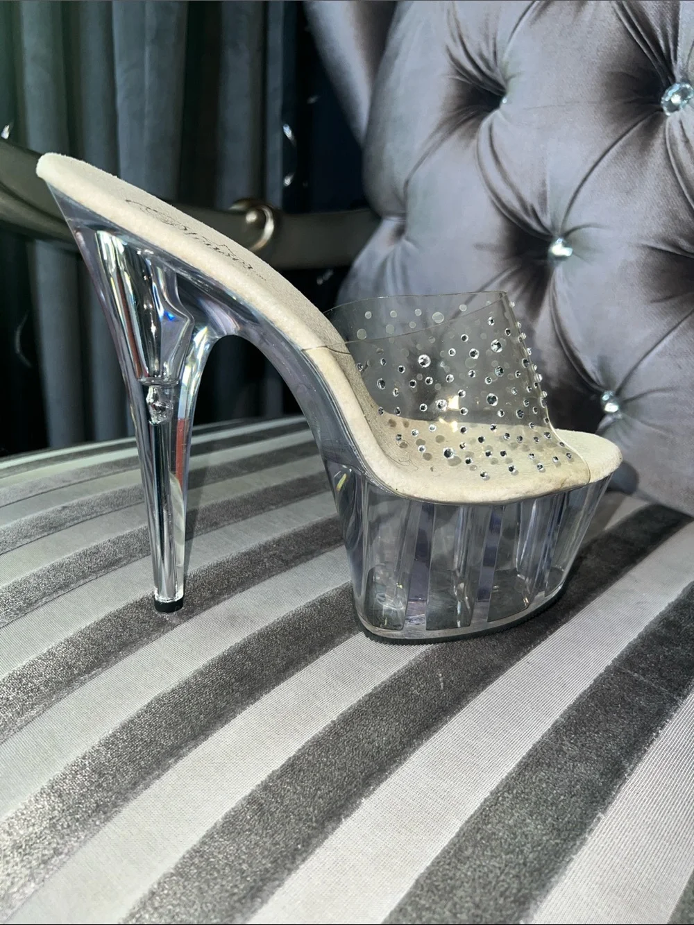 ✨ Pleaser Crystal Enclave: Rhinestone Platform Slides - Size 11 ✨ - Picture 3 of 8